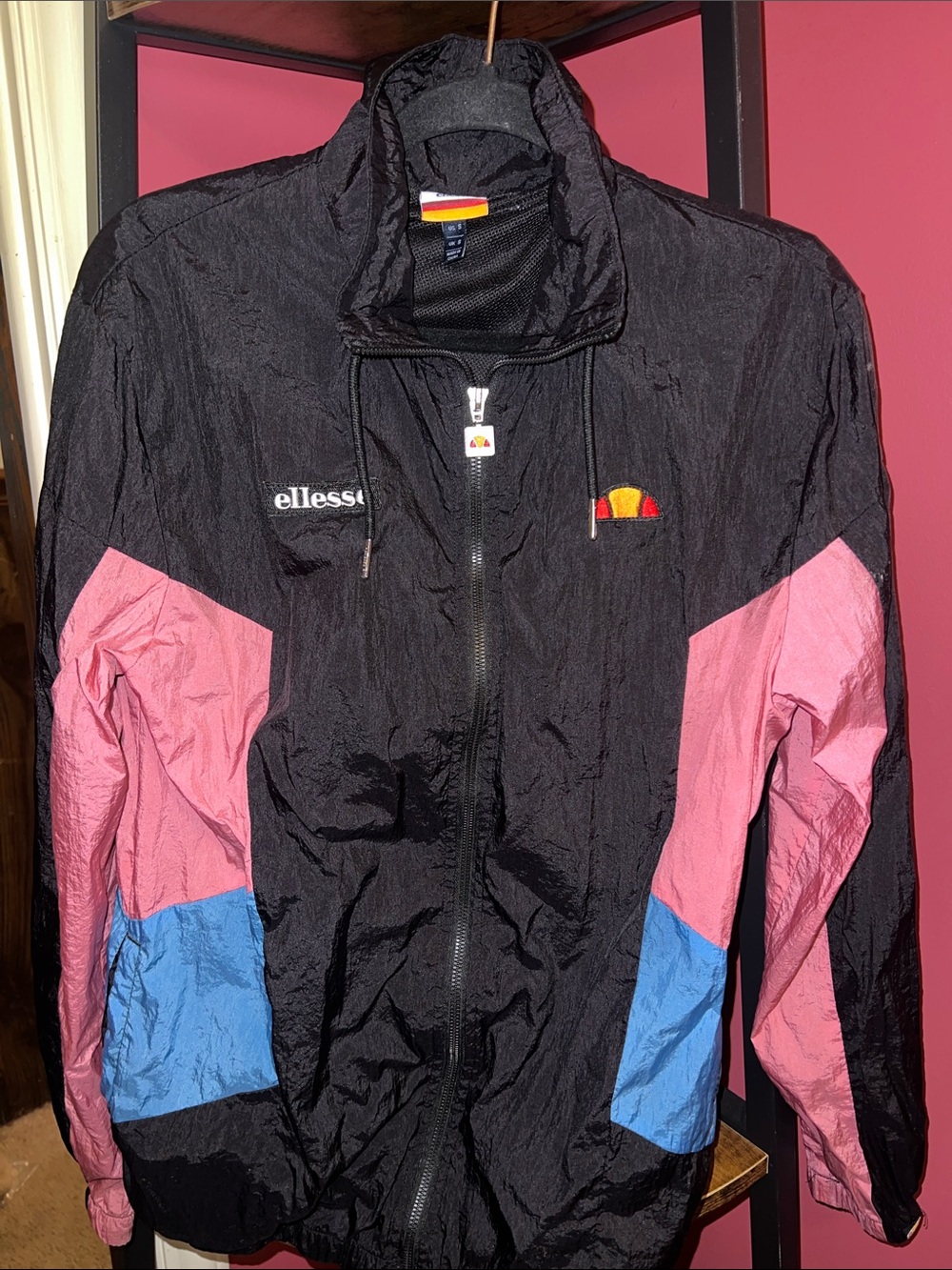 Ellesse Black Windbreaker with Pink and Blue Panels